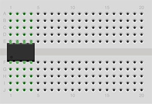 ATtiny85 chip on a breadboard