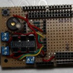 The finished RoboShield prototype daughter-board for the Arduino microcontroller